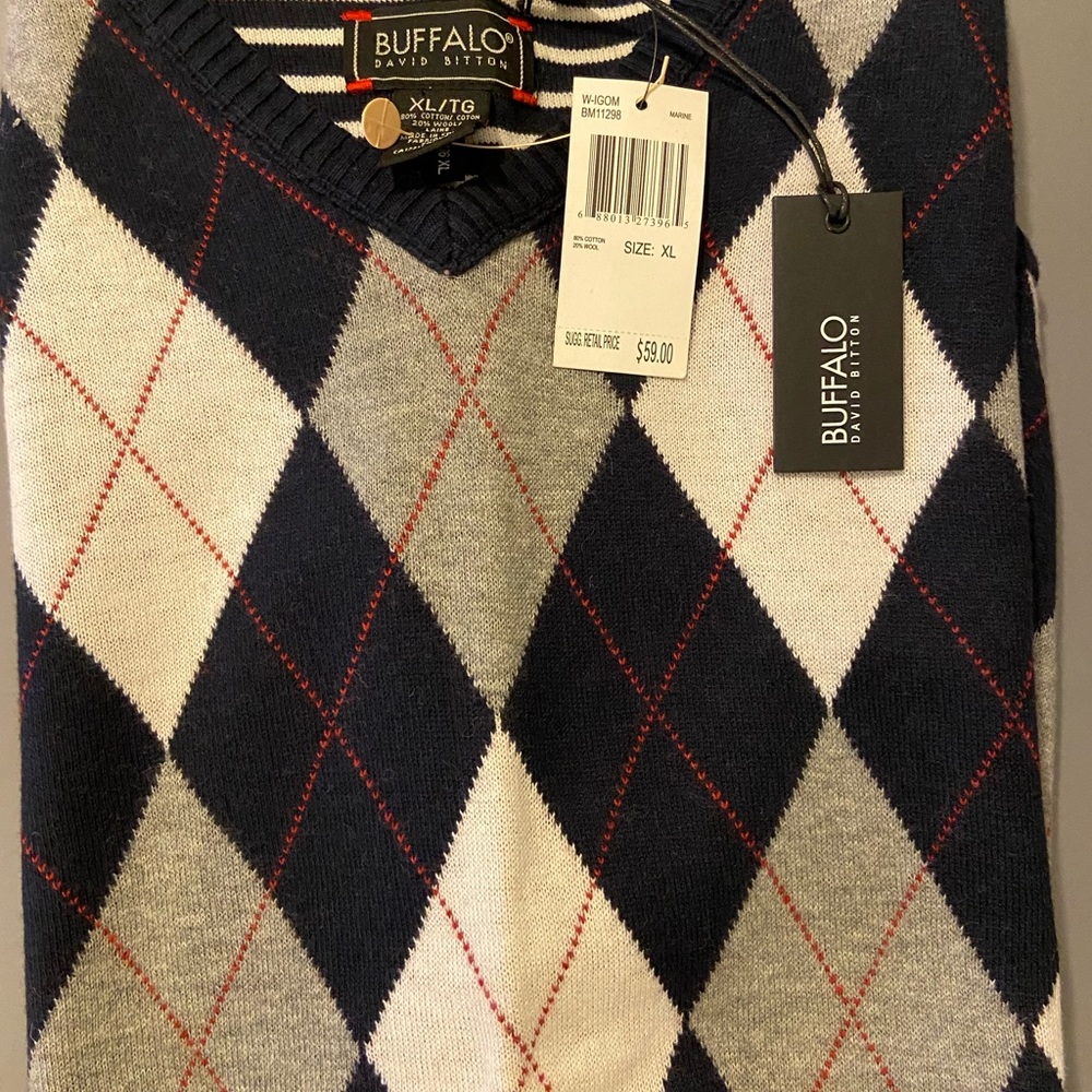 Brand new Argyle sweater vest extra large navy blue cotton.